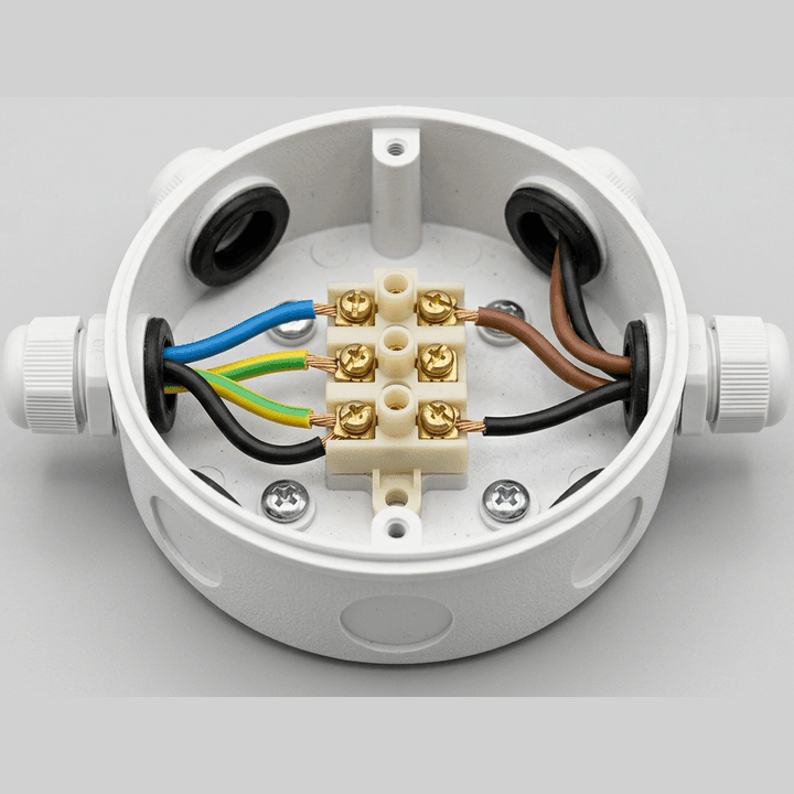 Photorealistic round junction box with the lid removed